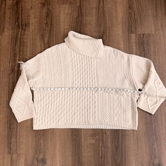 Weekend Max Mara Faiti Fringe Turtleneck Sweater Ivory Wool Oversized Sz XL - Picture 7 of 13